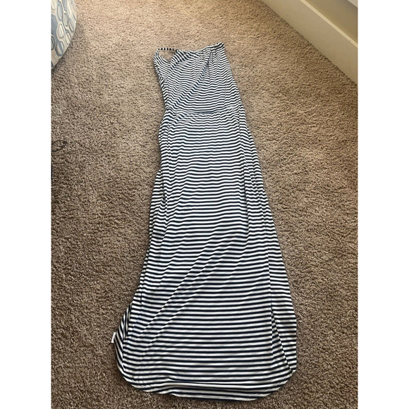 Cabi Boat Stripe Maxi Dress Medium Blue White Faux Wrap Nautical Strappy 5105 - Picture 5 of 9